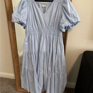 Anthropologie Moon River Blue Smocked Puff Sleeve Midi Dress